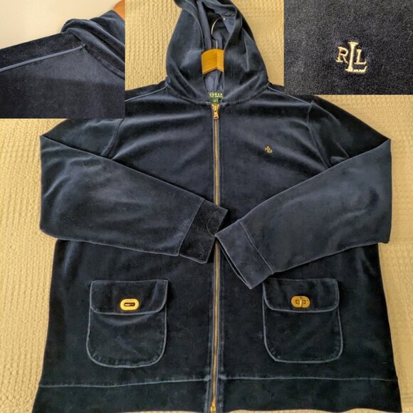 Lauren Ralph Lauren vintage Navy Velvet Luxury Hoodie - Picture 10 of 12